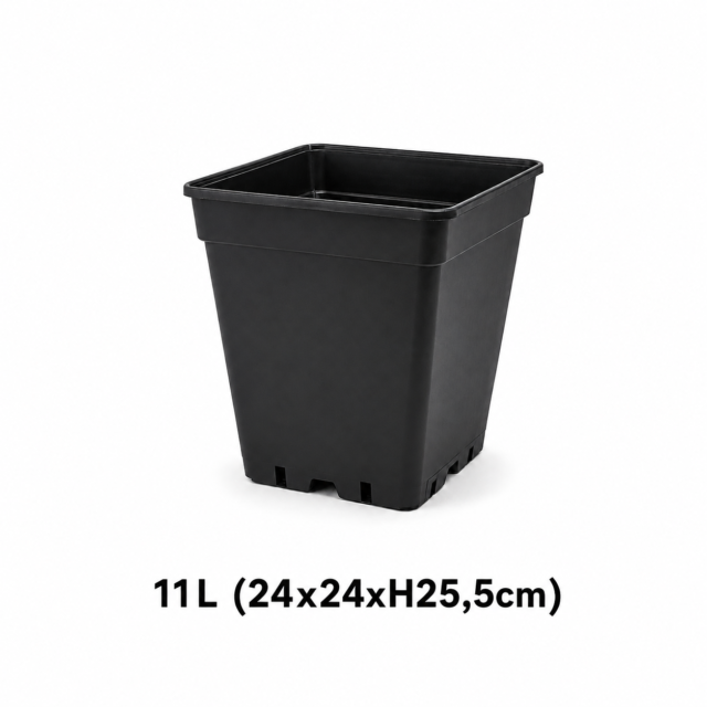 Vierkante pot 11L zwart (24x24xH25.5cm)